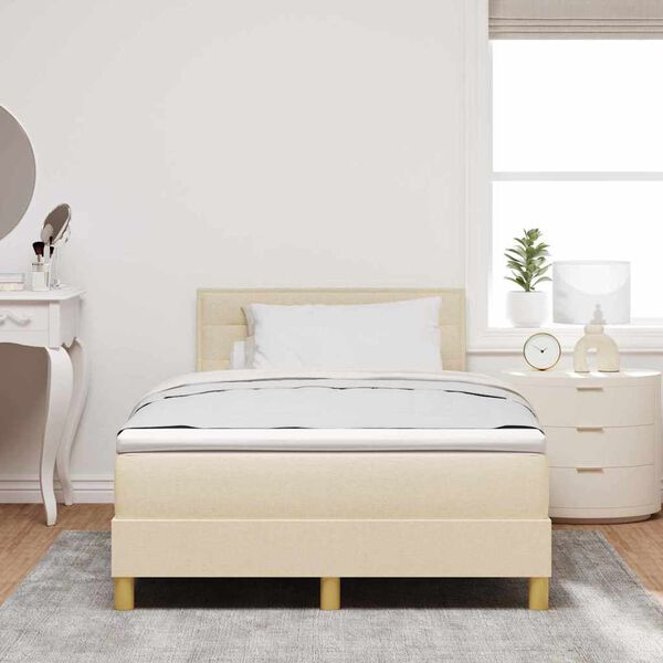 vidaXL LED Box Spring Bed med madras med LED Creme 120 x 190 cm Stof