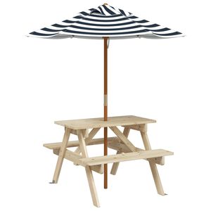 vidaXL picnicbord til 4 b&oslash;rn m. parasol massivt grantr&aelig;