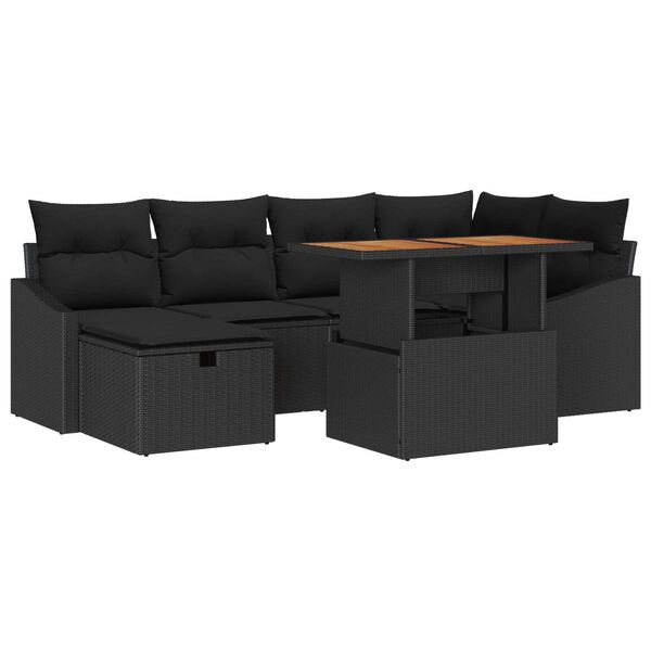 vidaXL Havesofa S&aelig;t med pude med opbevaring 7 pcs Sort Poly rattan