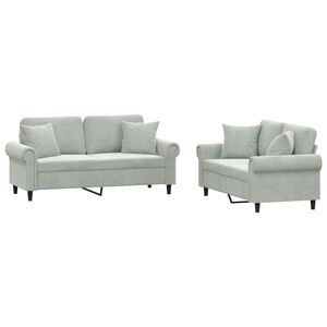 vidaXL sofas&aelig;t 2 dele med puder velour lysegr&aring;