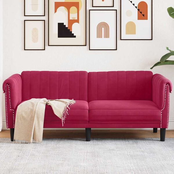 vidaXL 2-personers sofa velour vinrød