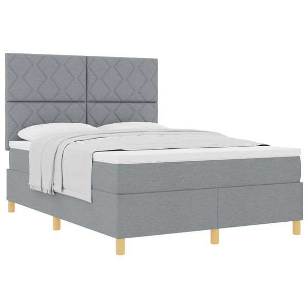 vidaXL Box spring seng med madras Lysegr&aring; 160 x 200 cm Stof