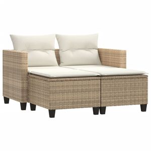 vidaXL 2-personers havesofa med skamler polyrattan beige