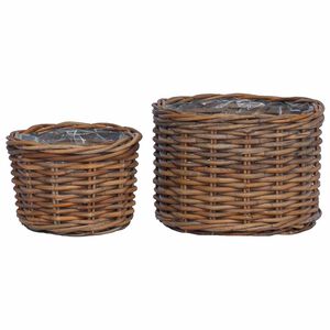 vidaXL Plantekurv med opbevaring 2 pcs Brun Kubu rattan