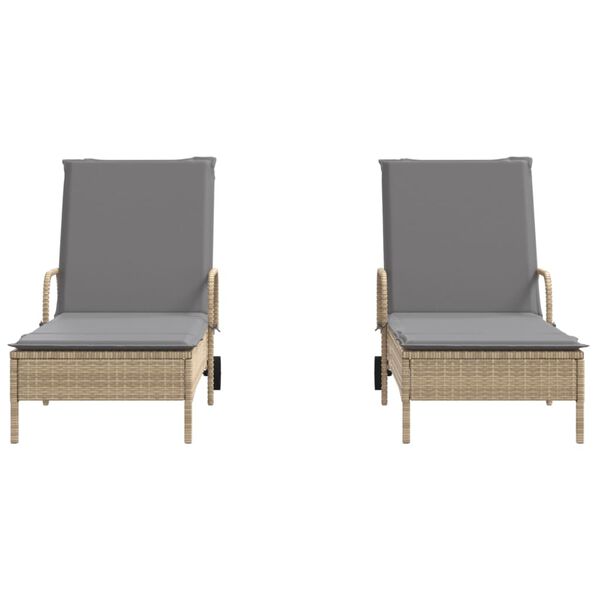 vidaXL liggestole 2 stk. med hynder polyrattan beige
