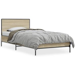 vidaXL sengeramme 90x200 cm konstrueret tr&aelig; og metal sonoma-eg