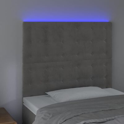 vidaXL sengegavl med LED-lys 80x5x118/128 cm fløjl lysegrå