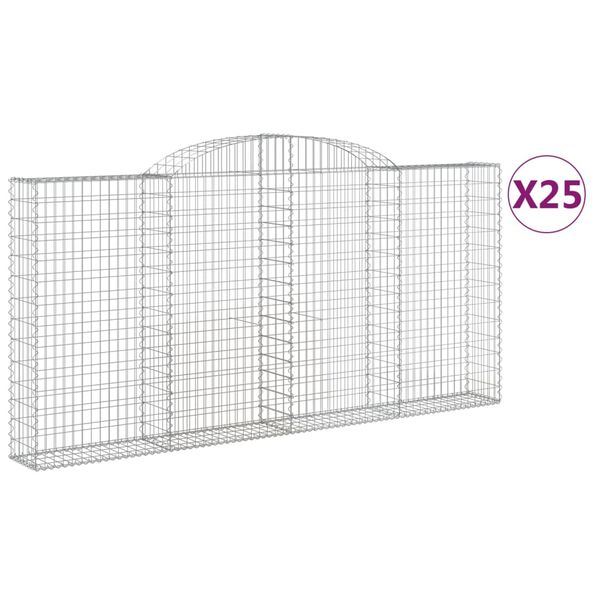 vidaXL buede gabionkurve 25 stk. 300x30x140/160 cm galvaniseret jern