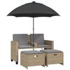 vidaXL 2-personers havesofa med parasol og skamler polyrattan beige