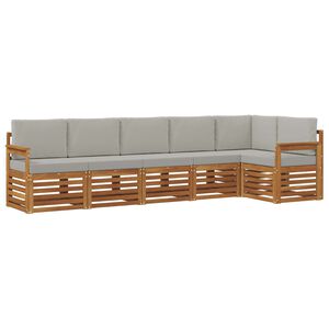 vidaXL Sofas&aelig;t med pude 6 pcs Naturlig og Lys Gr&aring; Massivt Akacietr&aelig;