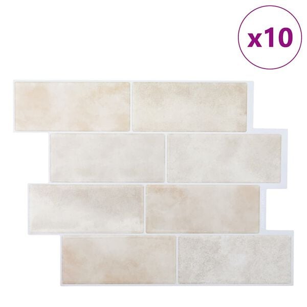 vidaXL Subway flise 10 pcs Beige marmor 29.4 x 21.4 cm