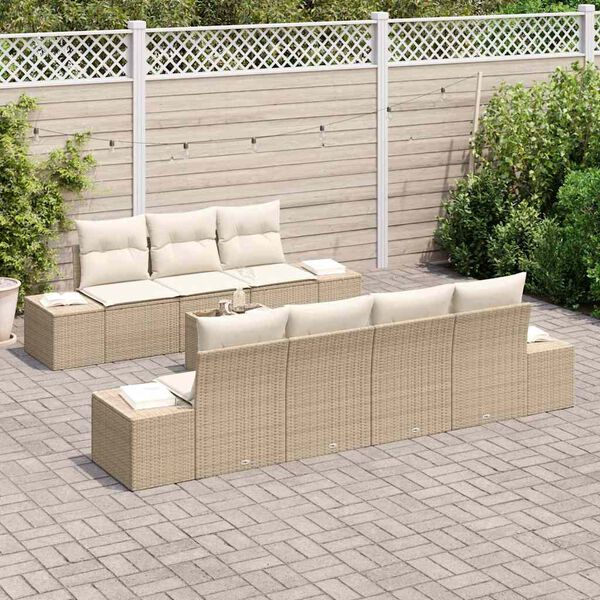 vidaXL Havesofa S&aelig;t med pude 8 pcs Beige og creme polyrattan