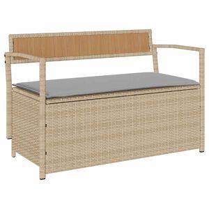 vidaXL opbevaringsb&aelig;nk til haven med hynde polyrattan beige