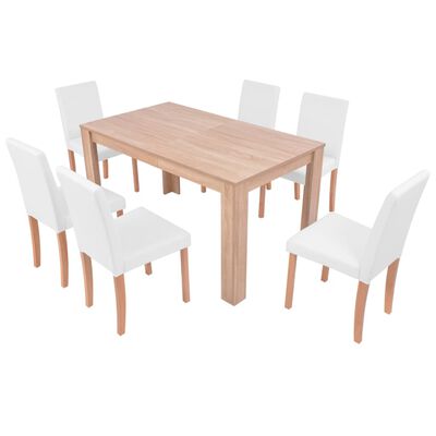 vidaXL spisebord og -stole 7 dele kunstlæder egetræ cremefarvet