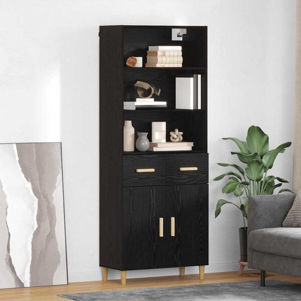 vidaXL Highboard Sort eg 69,5 x 32,5 x 180 cm Konstrueret tr&aelig;