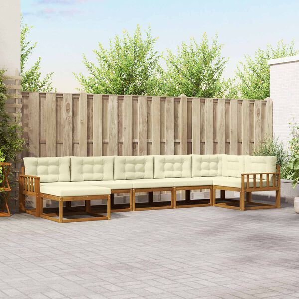 vidaXL Udend&oslash;rs sofagruppe med pude 7 pcs Naturlig og Fl&oslash;de