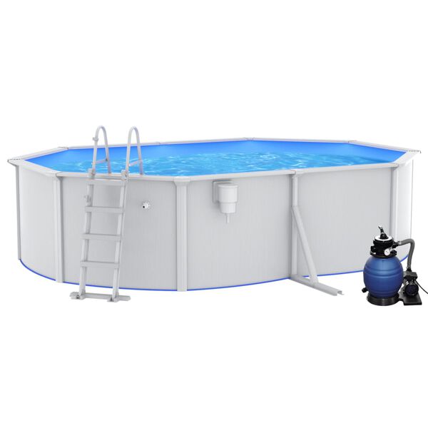 vidaXL swimmingpool med sandfilterpumpe og stige 490x360x120 cm