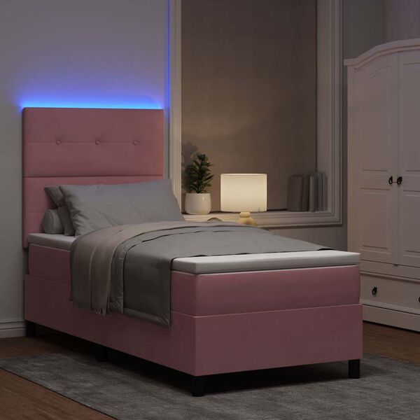 vidaXL LED Box Spring Bed med madras Lyser&oslash;d 80 x 200 cm Stof