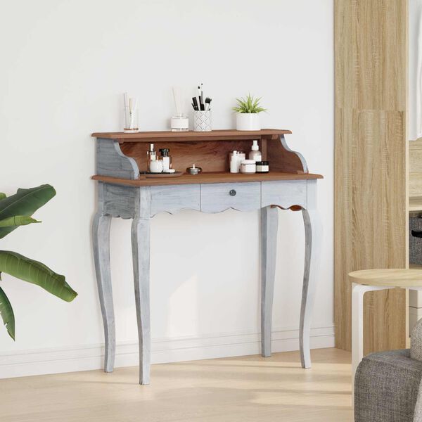 vidaXL Skrivebord Brun og hvid 80 x 40 x 92 cm Massivt mahognitr&aelig;