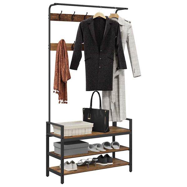 vidaXL Jakkeholder Gammelt tr&aelig; 95 x 34 x 184 cm Konstrueret tr&aelig;