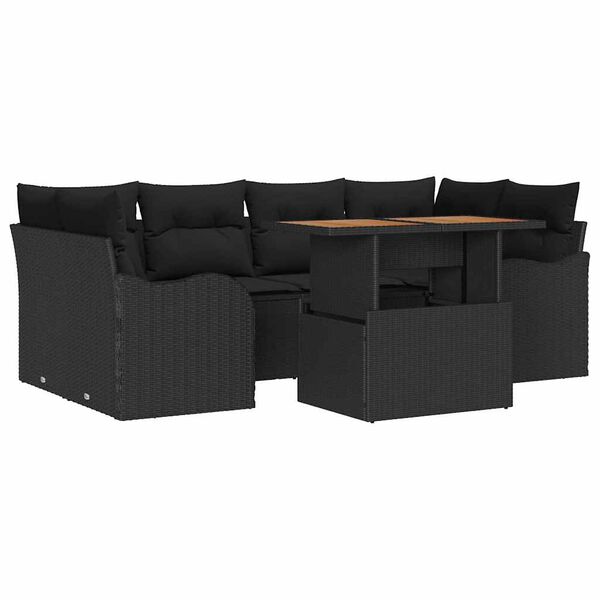 vidaXL Havesofa S&aelig;t med pude 7 pcs Sort
