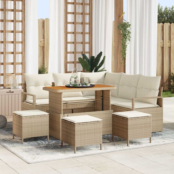 vidaXL Havesofa S&aelig;t med pude 9 pcs Beige Poly rattan