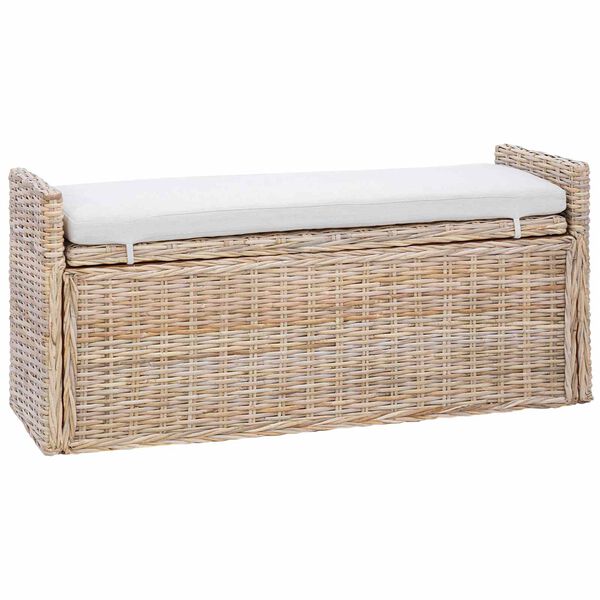 vidaXL Opbevaringsb&aelig;nk med pude Naturfarvet 110 x 40 x 50 cm Rattan