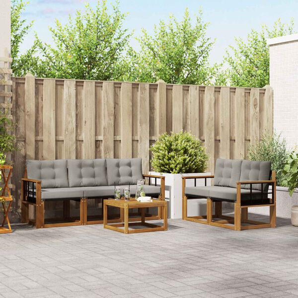 vidaXL Udend&oslash;rs sofagruppe med pude 6 pcs Naturlig og Lys Gr&aring;