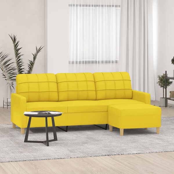 vidaXL 3-personers sofa med fodskammel 180 cm stof lysegul