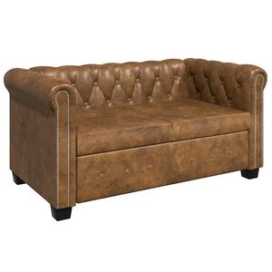 vidaXL 2-personers Chesterfield sofa kunstlæder brun