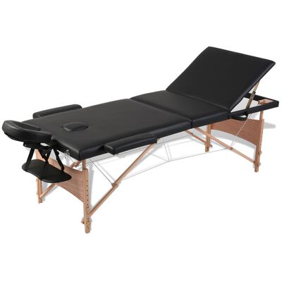 vidaXL sammenfoldeligt massagebord med træstel 3 zoner sort