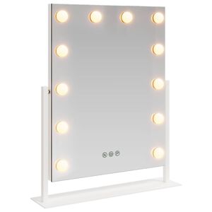 vidaXL LED Makeup Spejl Hvid 44 x 10 x 53 cm Glas og St&aring;l