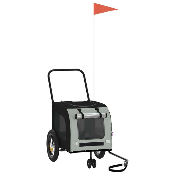 vidaXL Cykelanhænger til kæledyr Grå og sort 125 x 53 x 54 cm