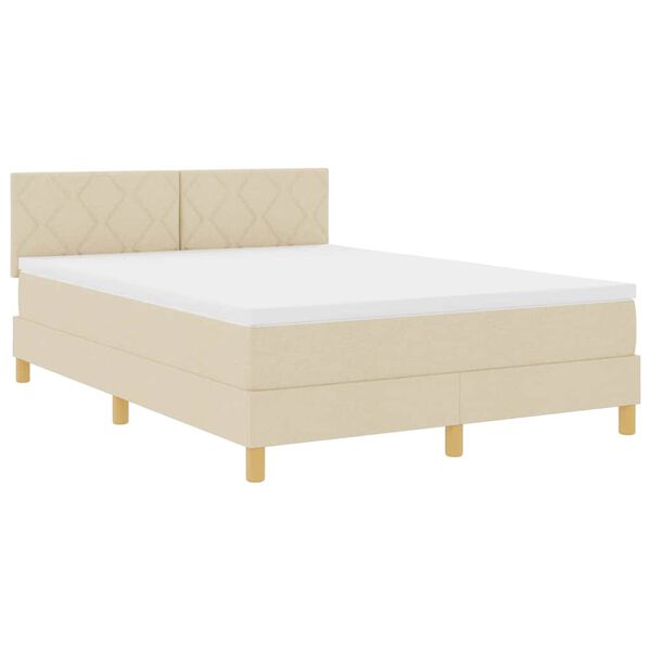 vidaXL LED Box Spring Bed med madras med LED Creme 160 x 200 cm Stof