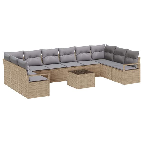 vidaXL Sofa Sæt med pude 11 pcs Beige polyrattan