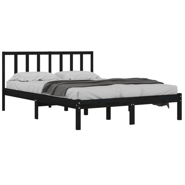 vidaXL sengeramme 135x190 cm Double massivt fyrretræ sort