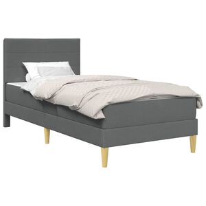 vidaXL Sengeramme med madras med hovedg&aelig;rde M&oslash;rkegr&aring; 90 x 190 cm Stof