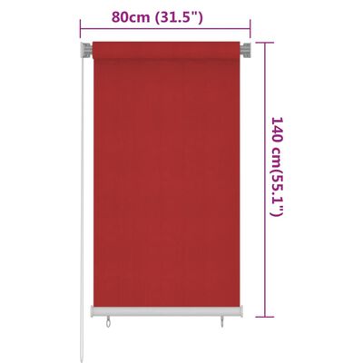 vidaXL udendørs rullegardin 80x140 cm HDPE rød