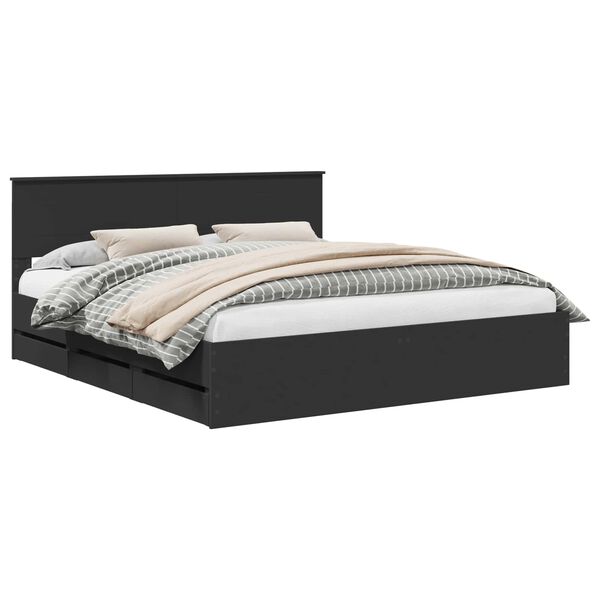 vidaXL Sengestel med skuffe Sort 200 x 200 cm Ingeni&oslash;rtr&aelig;