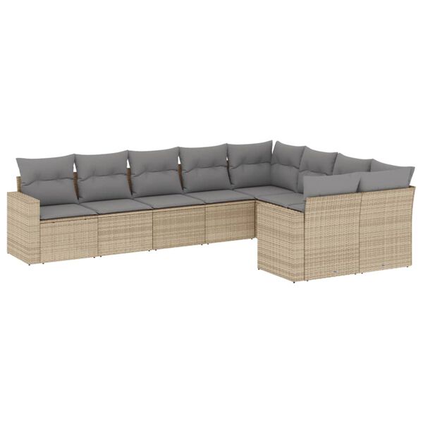 vidaXL sofas&aelig;t til haven 9 dele med hynder polyrattan beige