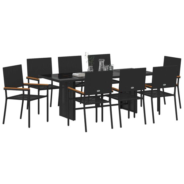 vidaXL Have Spisebordss&aelig;t 9 pcs Sort polyrattan
