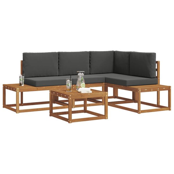 vidaXL Udend&oslash;rs sofagruppe med pude 5 Stk Naturlig og Antracit