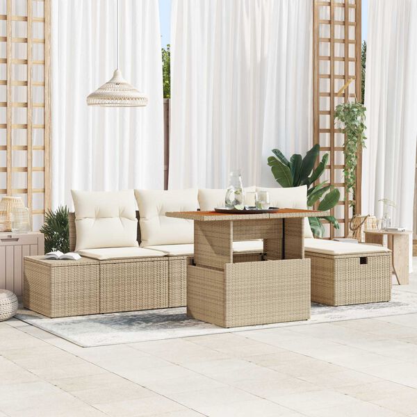 vidaXL Havesofa S&aelig;t 6 pcs Beige polyrattan