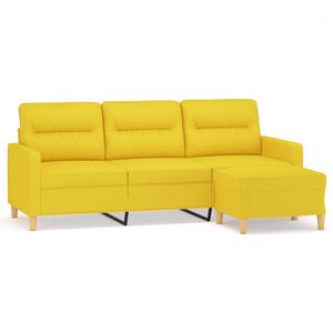 vidaXL 3-personers sofa med fodskammel 180 cm stof lysegul