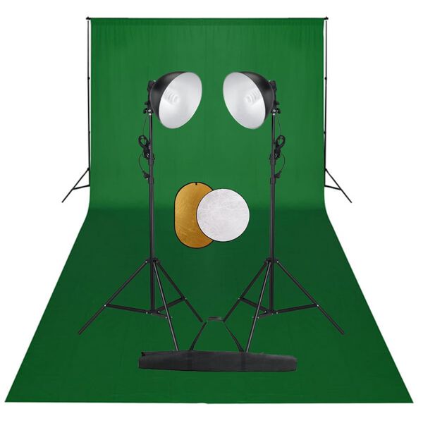vidaXL fotostudieudstyr med lamper, baggrund og reflektor