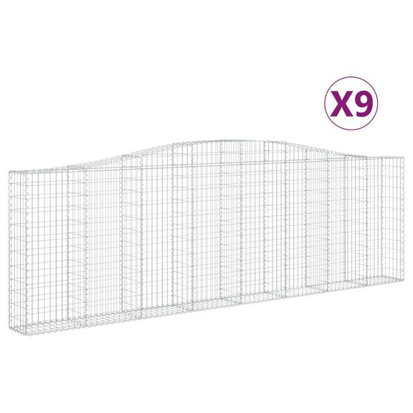 vidaXL buede gabionkurve 9 stk. 400x30x120/140 cm galvaniseret jern