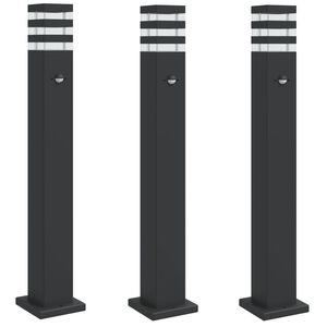 vidaXL udend&oslash;rs standerlamper 3 stk. med sensor 80 cm aluminium sort