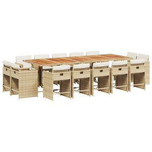 vidaXL spisebordss&aelig;t til haven 15 dele med hynder polyrattan beige