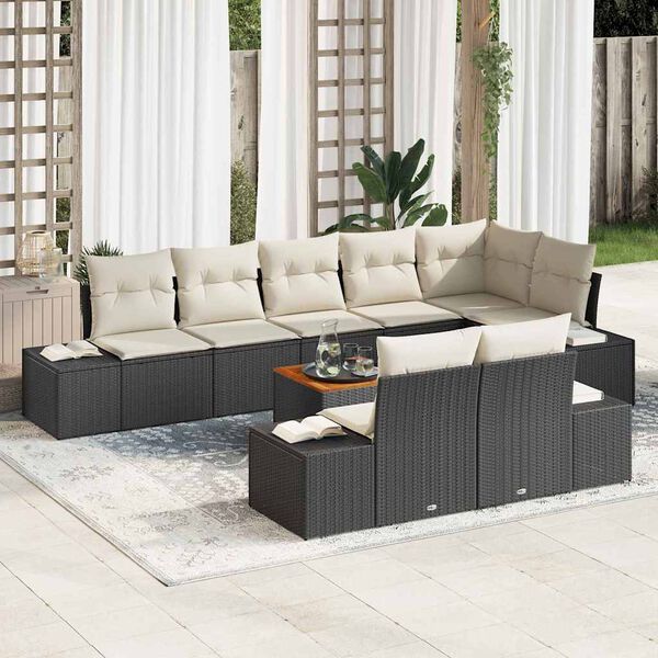 vidaXL Havesofa S&aelig;t med pude 9 pcs Sort Poly rattan