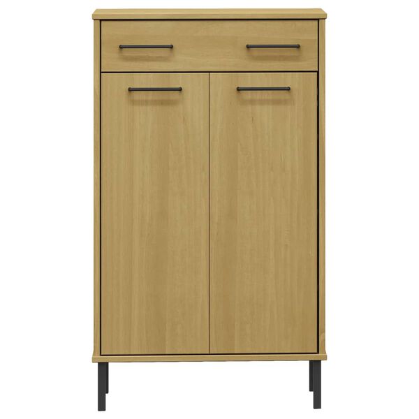 vidaXL skoskab med metalben OSLO massivt fyrretræ brun